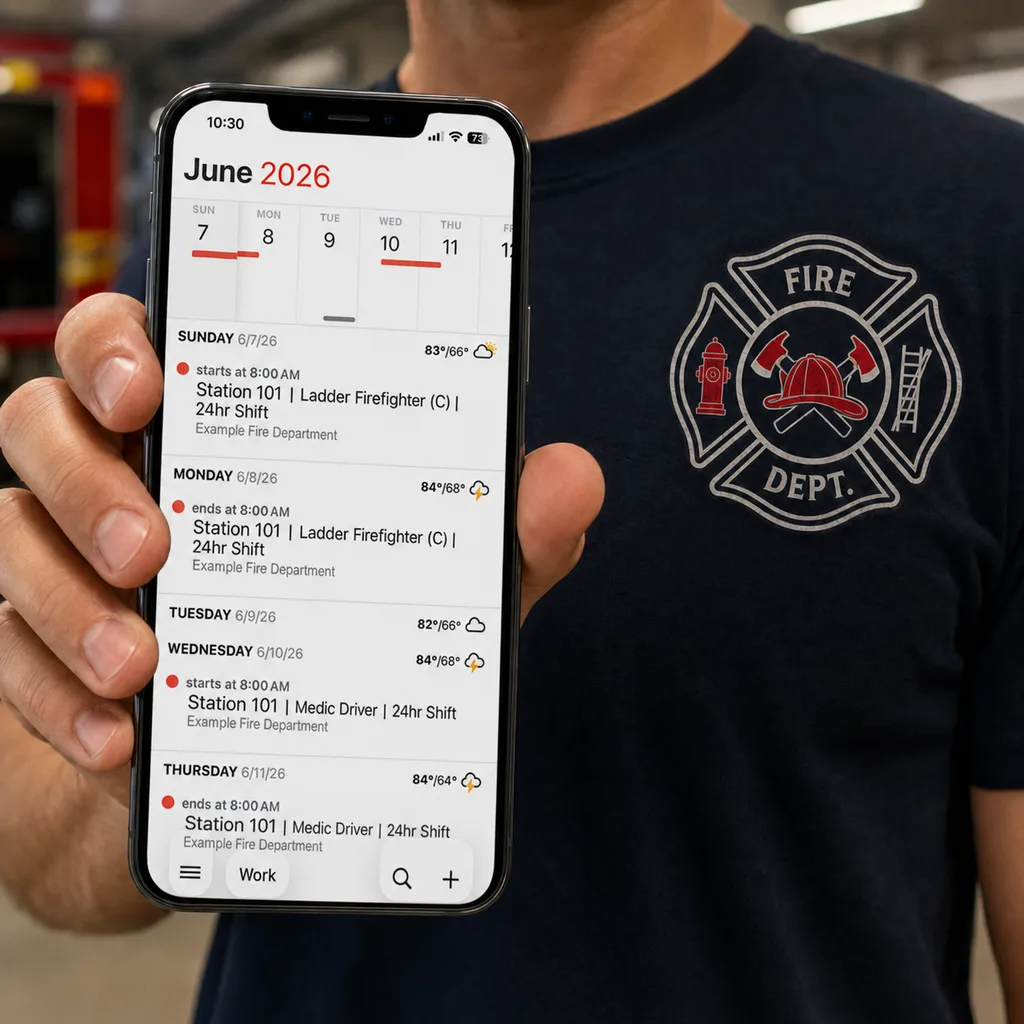Paramedic holding a phone with synced shift schedule